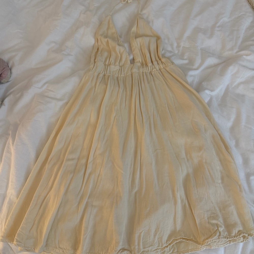 Brandy Melville Cream Halter Flowy Mini Dress